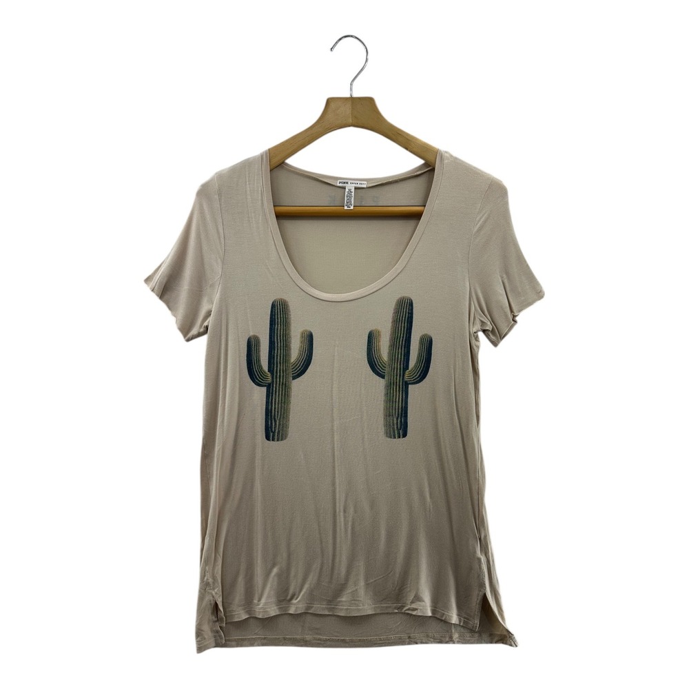 PINK Super Soft Women's Beige Cactus Graphic T Shirt Size S
